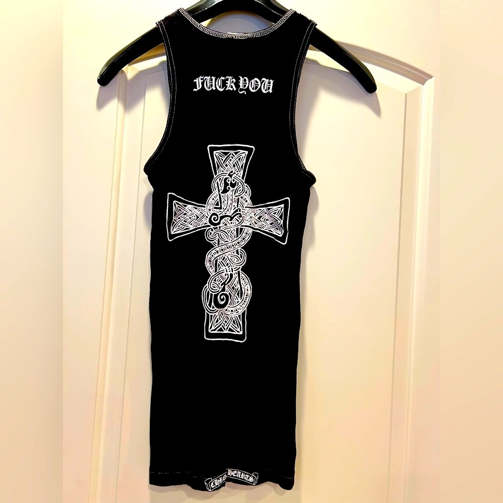 Chrome Hearts Rare Vintage Black Tank Top. Celtic Cross F.U. T-Bar - Small, New